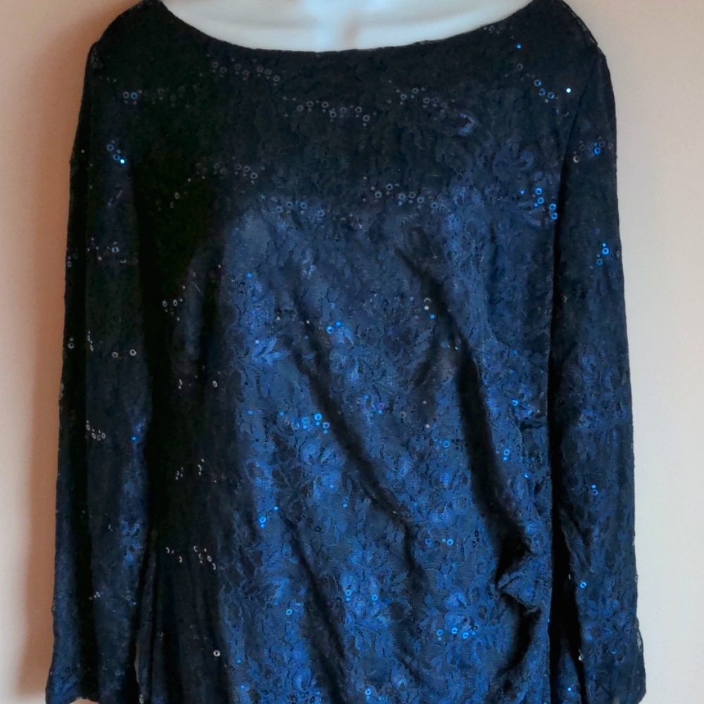 Long sleeve lace navy blue dress